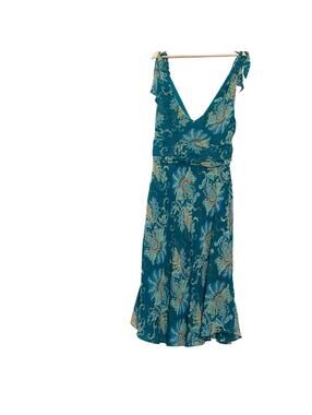 NWOT Bandolino Turquoise Floral Dress 14 Tie Strap Sleeveless Spring Summer